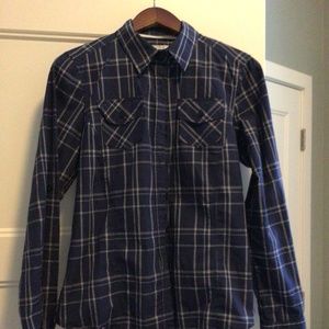 Pure Alfred Sung plaid button down, medium, excellent condition.